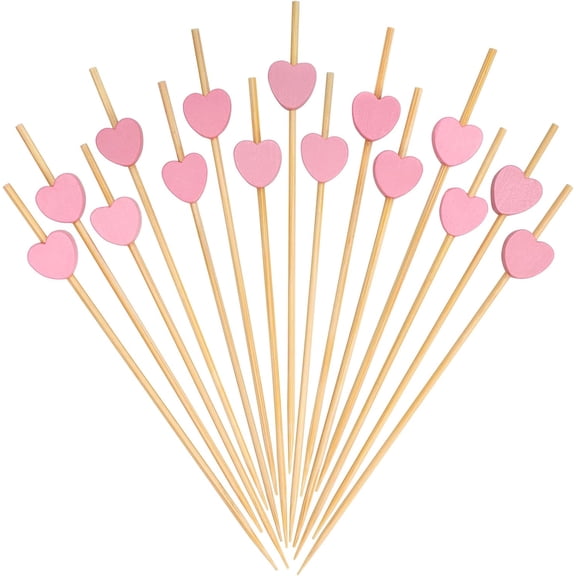Minzimin 100 Counts  Green Love Heart Cocktail Picks, 4.7 Inch Long Bamboo Fancy Toothpicks for Appetizers, Decorative Spring Summer Wedding Party Food Drinks Garnish Fruit Kabob Skewer Sticks