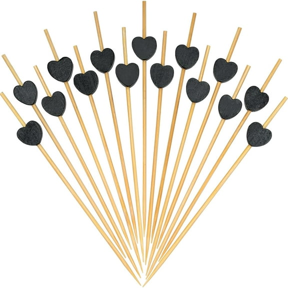 Minzimin 100 Counts  Green Love Heart Cocktail Picks, 4.7 Inch Long Bamboo Fancy Toothpicks for Appetizers, Decorative Spring Summer Wedding Party Food Drinks Garnish Fruit Kabob Skewer Sticks