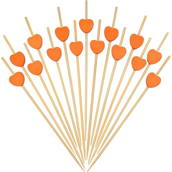 Minzimin 100 Counts Green Love Heart Cocktail Picks, 4.7 Inch Long Bamboo Fancy Toothpicks for Appetizers, Decorative Spring Summer Wedding Party Food Drinks Garnish Fruit Kabob Skewer Sticks