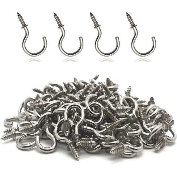 Minzimin 100 Pcs 1/2 Inch Screw-in Hooks Nickel Plated Metal Cup Hooks, Ceiling Hooks