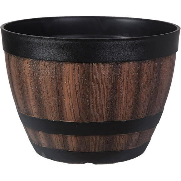 Minzimin 11.9" x 11.9" x 8.94" Barrel Brown Barrel Plant Pot with Durable Feature