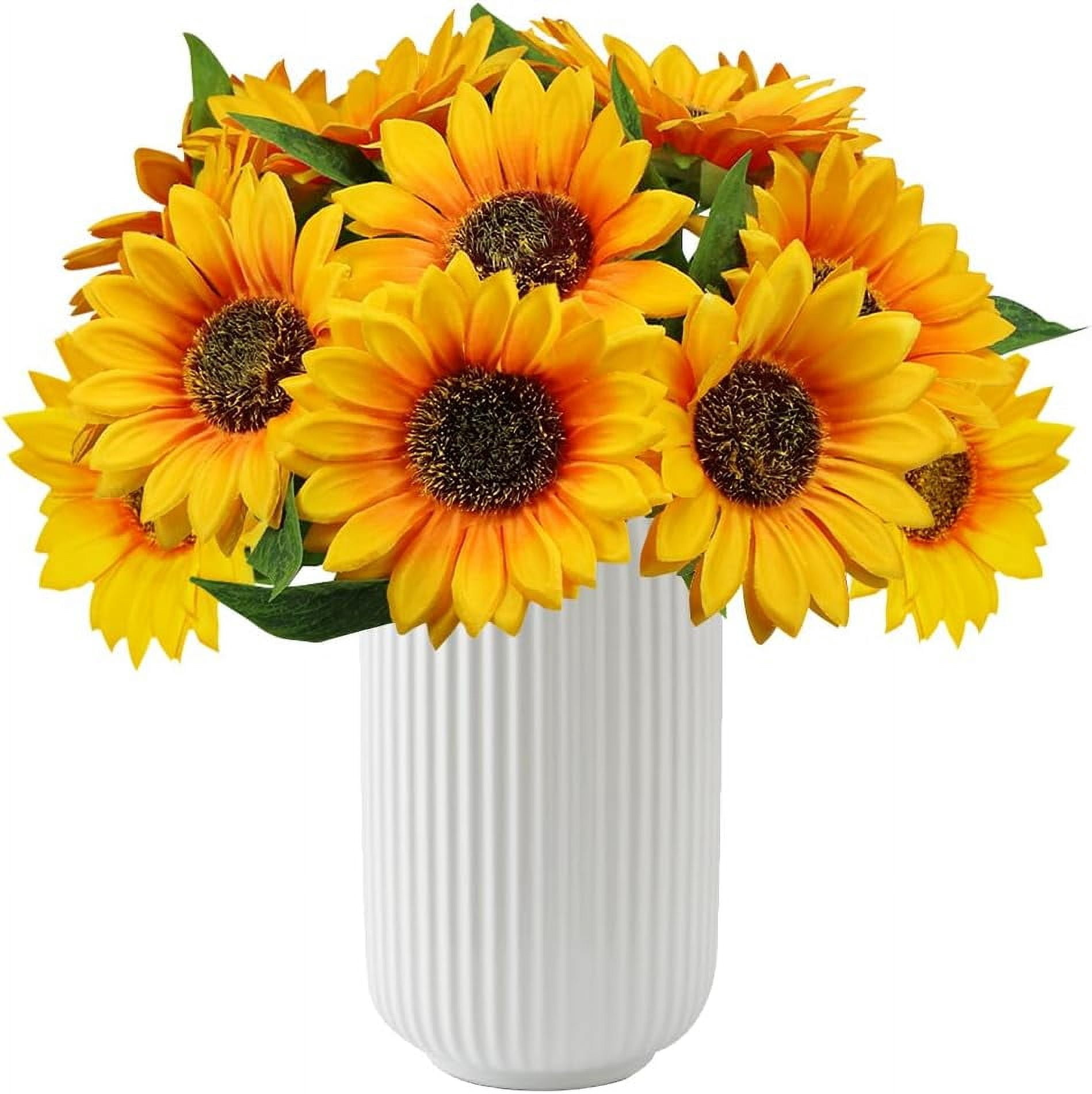 Minzimin 12PCS Artificial Sunflower Flowers, Single Stem Silk Fake Sunflowers for Outdoor Wedding Birthday Party Home Decor- NO VASE