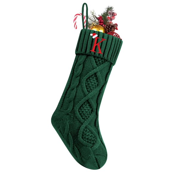 Minzimin 18 Inch Cable Knit Christmas Stocking Embroidered Monogram Initial for Family Fireplace Holiday Decoration