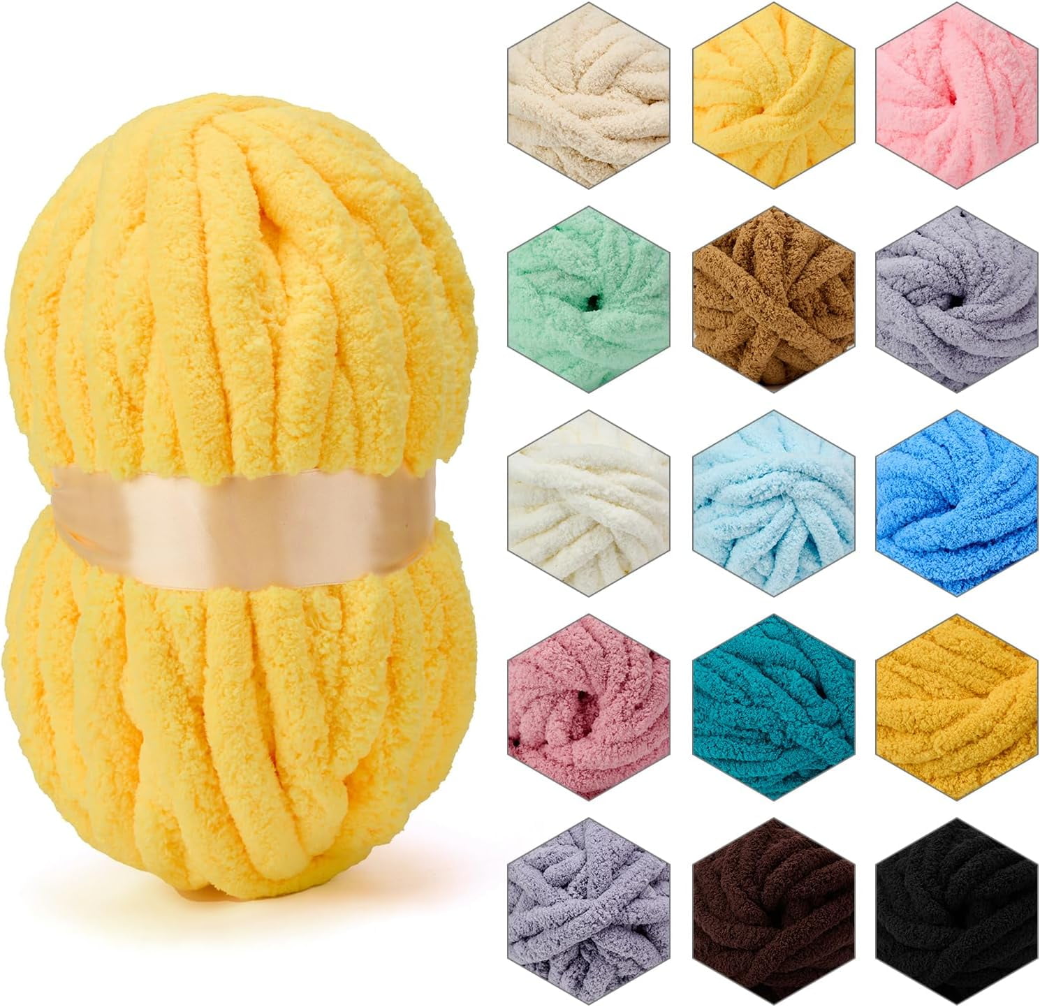 Minzimin 1Pack Chenille Chunky Yarn Super Bulky Soft Thick Fluffy Jumbo