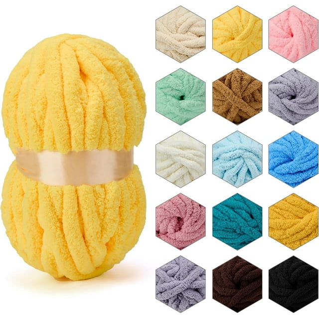 Minzimin 1Pack Chenille Chunky Yarn Super Bulky Soft Thick Fluffy Jumbo