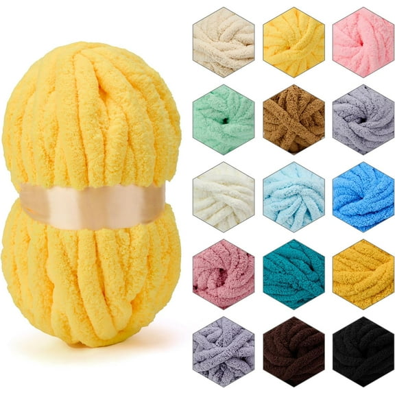 Minzimin 1Pack Chenille Chunky Yarn Super Bulky Soft Thick Fluffy Jumbo Giant Washable Polyester Big Yarn DIY for Arm Knit Blanket Cushion Bed Sofa Home Decor,0.55LB