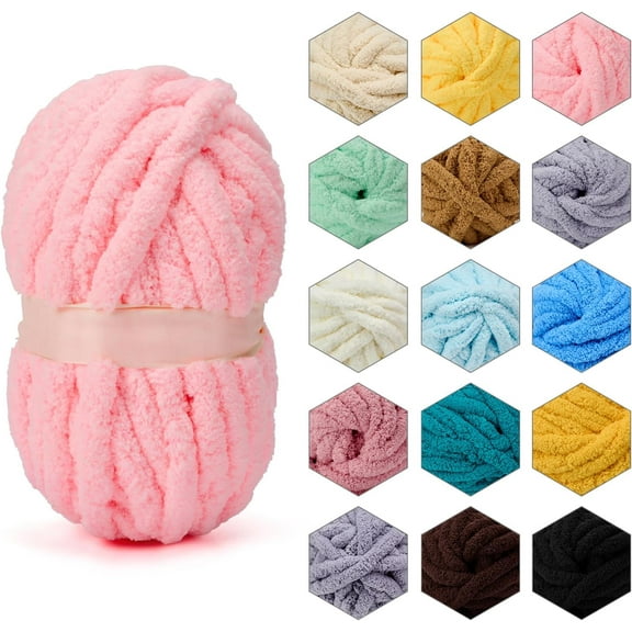 Minzimin 1Pack Chenille Chunky Yarn Super Bulky Soft Thick Fluffy Jumbo Giant Washable Polyester Big Yarn DIY for Arm Knit Blanket Cushion Bed Sofa Home Decor,0.55LB