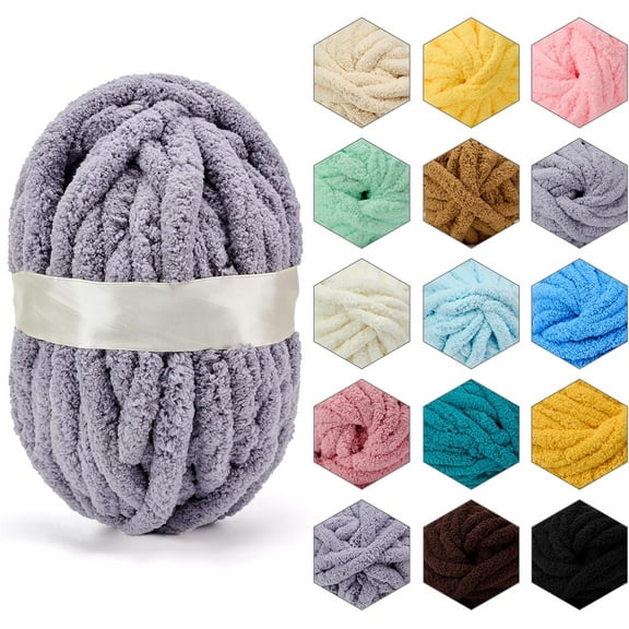 Chenille Chunky Yarn Super Bulky Soft Thick Fluffy Jumbo Giant Washable Polyester Big Yarn DIY for Arm Knit Blanket Cushion Bed Sofa Home Decor,0.55LB