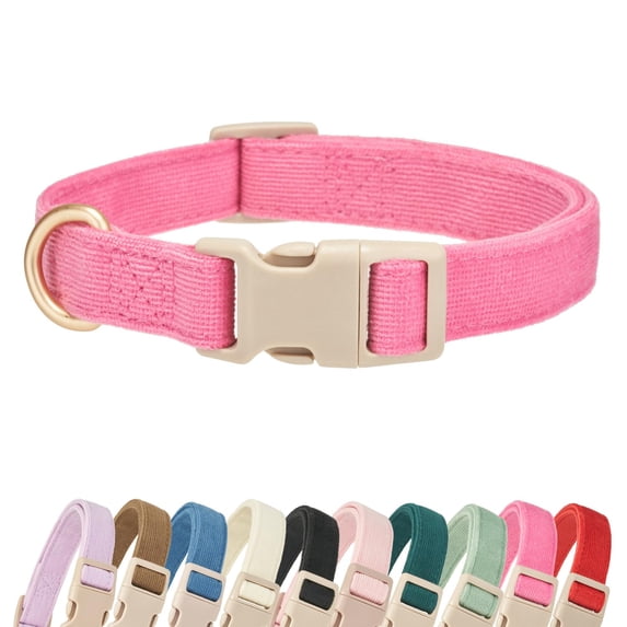Minzimin 1Pack Soft Cotton Dog Collar Adjustable Corduroy Dog Collars for Small Medium Large Female Dogs(Pink,Small)