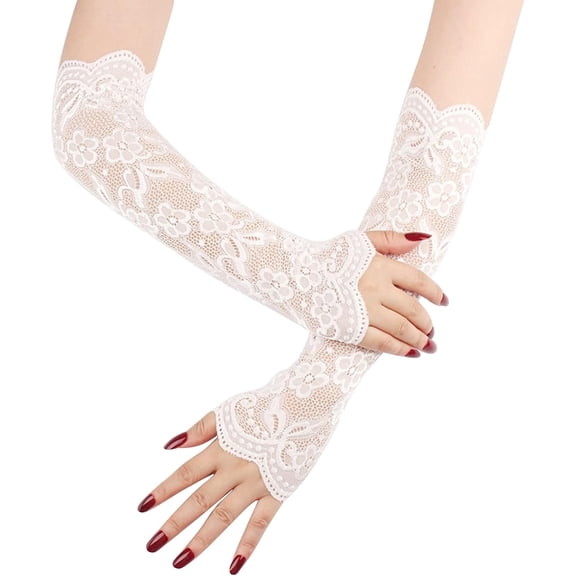Minzimin 1Paris Ladies Lace Arm Sleeves, 38 CM Long Elegant Tea Party Gloves, Women Elbow Length Long Gloves
