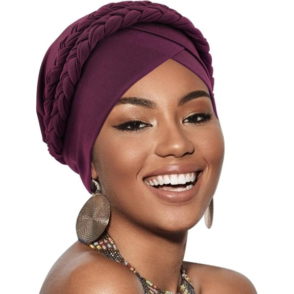 Minzimin 1Pcs African Women Turban Caps Double Pre-Tied Twisted Turbans for Women Head Scarf for Women Hair Wraps Cover Beanie