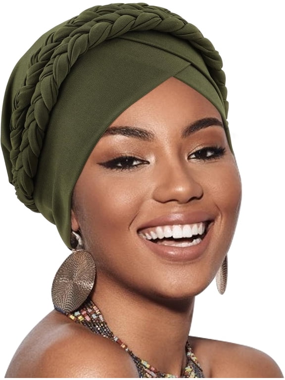 1Pcs African Women Turban Caps Double Pre-Tied Twisted Turbans for Women Head Scarf for Women Hair Wraps Cover Beanie
