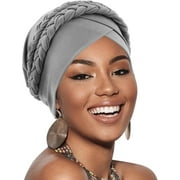 Minzimin 1Pcs African Women Turban Caps Double Pre-Tied Twisted Turbans for Women Head Scarf for Women Hair Wraps Cover Beanie