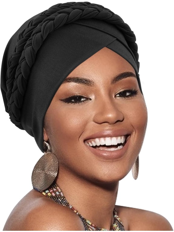 1Pcs African Women Turban Caps Double Pre-Tied Twisted Turbans for Women Head Scarf for Women Hair Wraps Cover Beanie