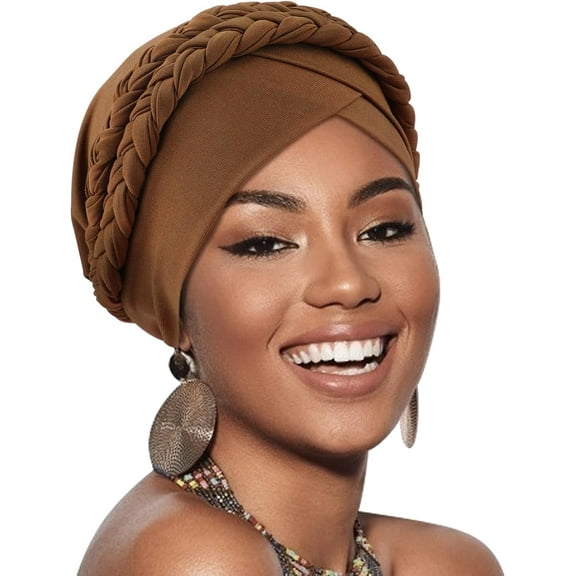 Minzimin 1Pcs African Women Turban Caps Double Pre-Tied Twisted Turbans for Women Head Scarf for Women Hair Wraps Cover Beanie