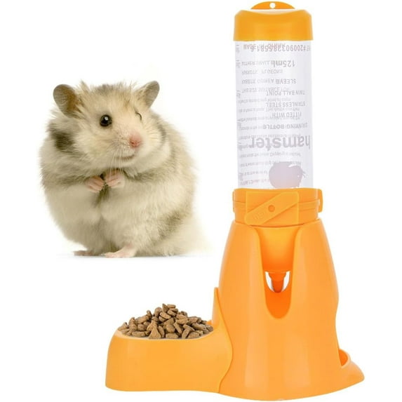 Minzimin 1piece Hamster Water Bottle, Little Pet Automatic Drinking Bottle with Food Container Base Hut Hanging Water Feeding Bottles Auto Dispenser for Small Animals