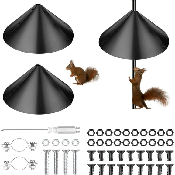 Minzimin 2 Pack (14/17/19Inch) Squirrel Baffle Guard Black Plastic Wide Wrap Around Guard Stopper Keep Squirrels Off Bird Feeder Baffle for Bird Feeder Pole Outside Shepherd Hooks