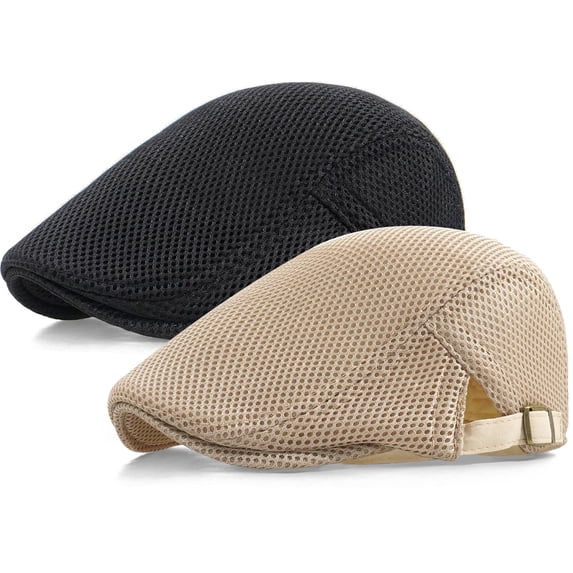 Minzimin 2 Pack Men's Mesh Cap Breathable Summer Newsboy Hat Adjustable Beret Ivy Cap Irish Cabbie Driving Hats