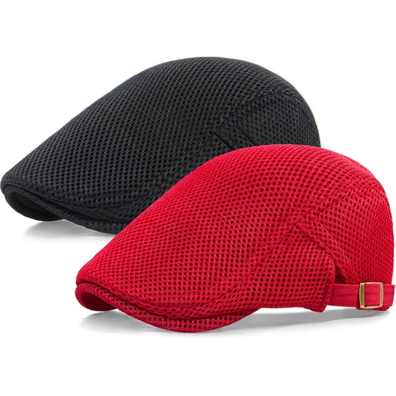 Minzimin 2 Pack Men's Mesh Cap Breathable Summer Newsboy Hat Adjustable Beret Ivy Cap Irish Cabbie Driving Hats