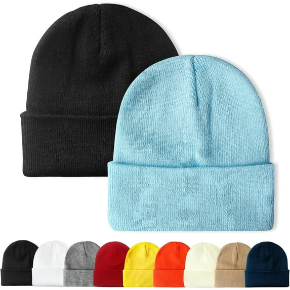 Minzimin 2 Packs Unisex Beanie Hats for Men and Women Knit Winter Beanies