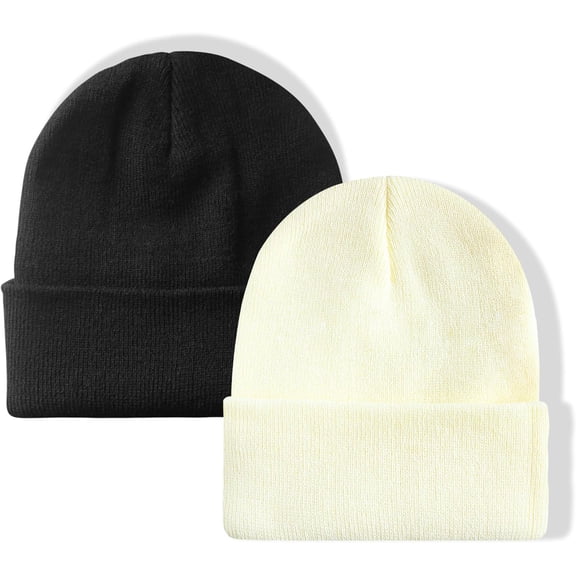 Minzimin 2 Packs Unisex Beanie Hats for Men and Women Knit Winter Beanies