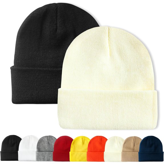Minzimin 2 Packs Unisex Beanie Hats for Men and Women Knit Winter Beanies
