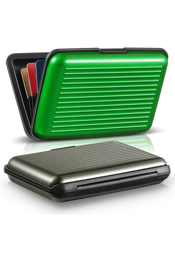 2 Pieces Credit Card Holder Slim Mini Rfid Blocking Credit Card Protector Aluminum Business Box Metal ID Organizer Wallet with 6 Slots for Women Men