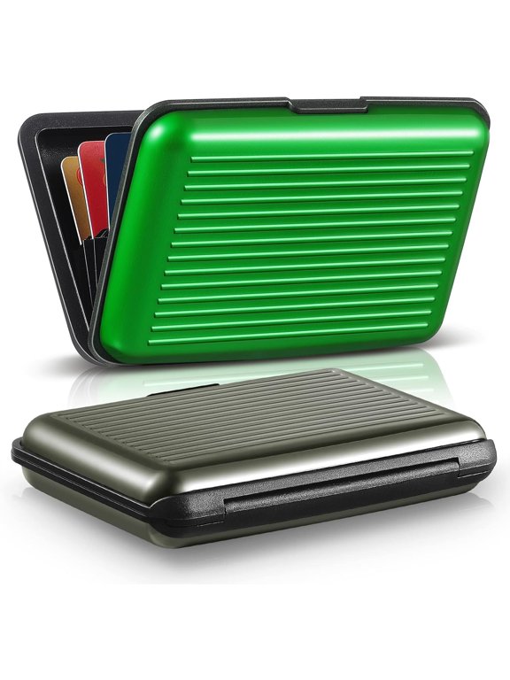 2 Pieces Credit Card Holder Slim Mini Rfid Blocking Credit Card Protector Aluminum Business Box Metal ID Organizer Wallet with 6 Slots for Women Men