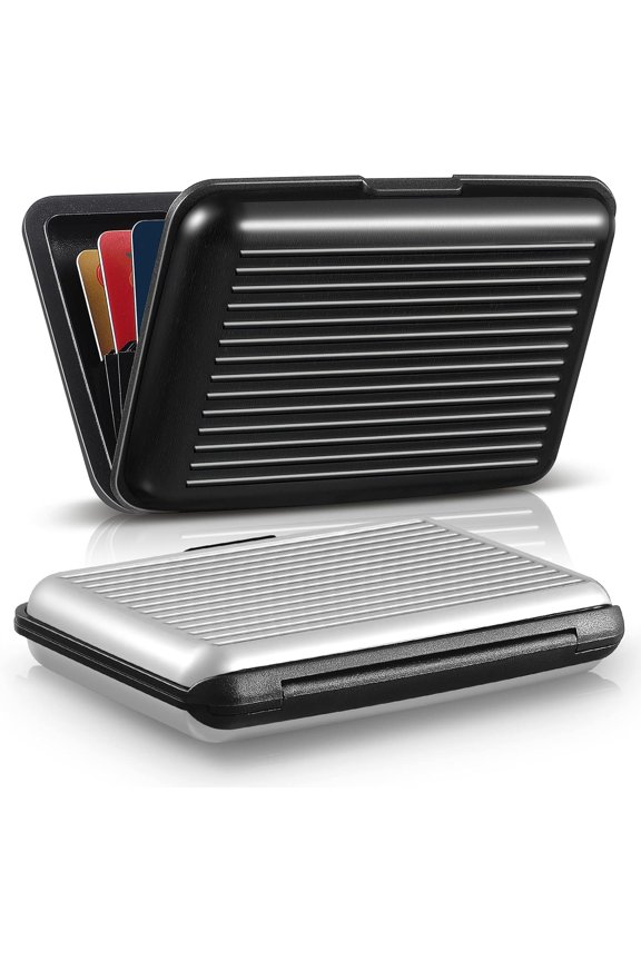 2 Pieces Credit Card Holder Slim Mini Rfid Blocking Credit Card Protector Aluminum Business Box Metal ID Organizer Wallet with 6 Slots for Women Men