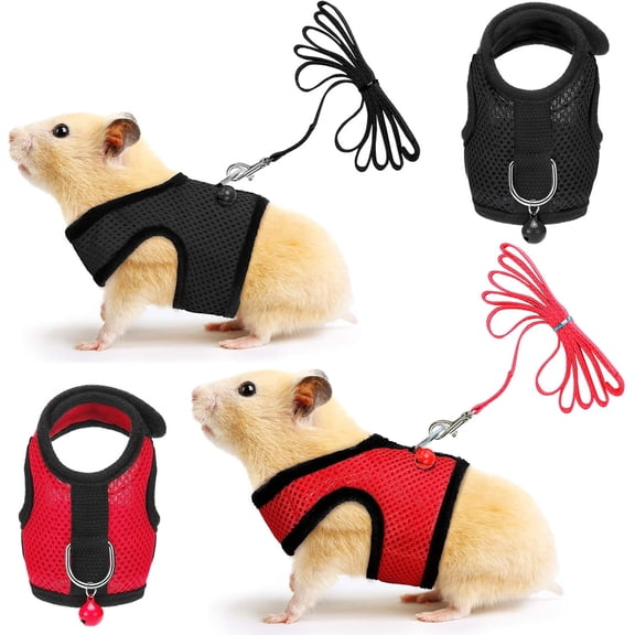 Minzimin 2 Pieces Guinea Pig Clothes Baby Ferret Rats Hamster Soft Mesh Harness Leash Vest Set with Bell for Guinea Pigs, Hamster, Ferret, Rabbit, Chinchilla and Similar Small Animals