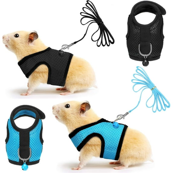 Minzimin 2 Pieces Guinea Pig Clothes Baby Ferret Rats Hamster Soft Mesh Harness Leash Vest Set with Bell for Guinea Pigs, Hamster, Ferret, Rabbit, Chinchilla and Similar Small Animals