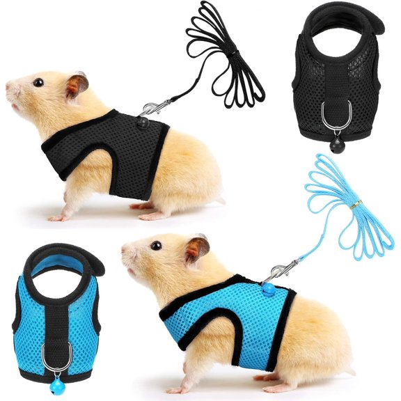 Minzimin 2 Pieces Guinea Pig Clothes Baby Ferret Rats Hamster Soft Mesh Harness Leash Vest Set with Bell for Guinea Pigs, Hamster, Ferret, Rabbit, Chinchilla and Similar Small Animals
