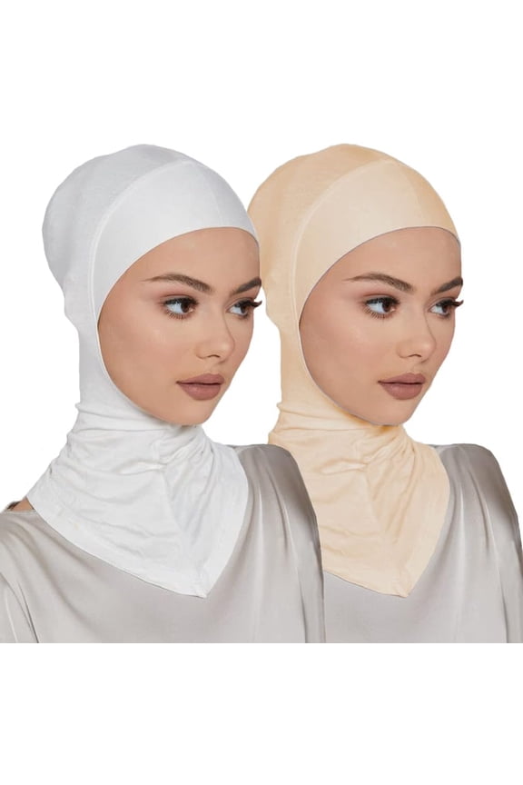 2 Pieces Modal Hijab Cap Adjustable Muslim Stretchy Turban Full Cover Shawl Undercap Full Neck Coverage for Women