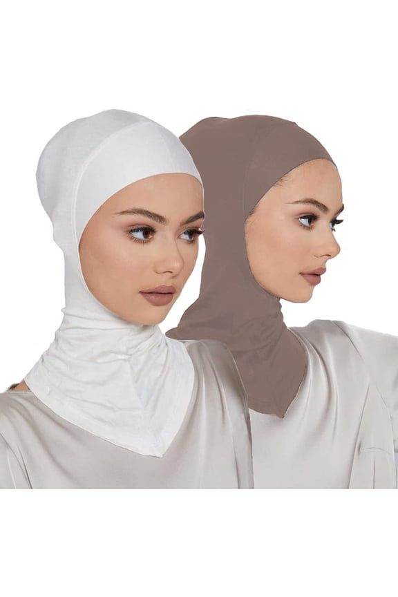2 Pieces Modal Hijab Cap Adjustable Muslim Stretchy Turban Full Cover Shawl Undercap Full Neck Coverage for Women