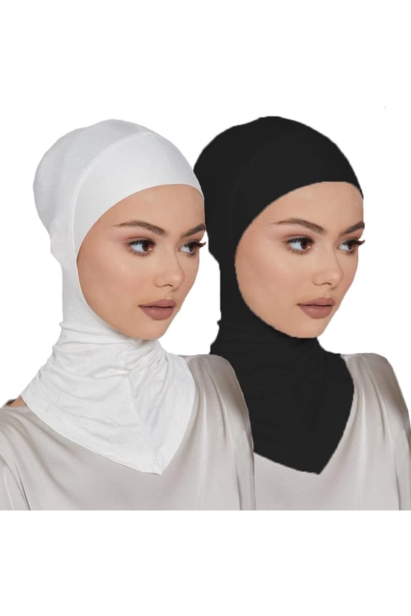 2 Pieces Modal Hijab Cap Adjustable Muslim Stretchy Turban Full Cover Shawl Undercap Full Neck Coverage for Women