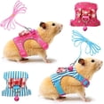 thumbnail image 1 of Minzimin 2 Pieces Small Hamster Harness and Leash Set, Guinea Pig Clothes with Bowknot Bell and Bell Decor, No Pulling Comfort Padded Vest Striped for Guinea Pig Hamster Ferret Rats, 1 of 8