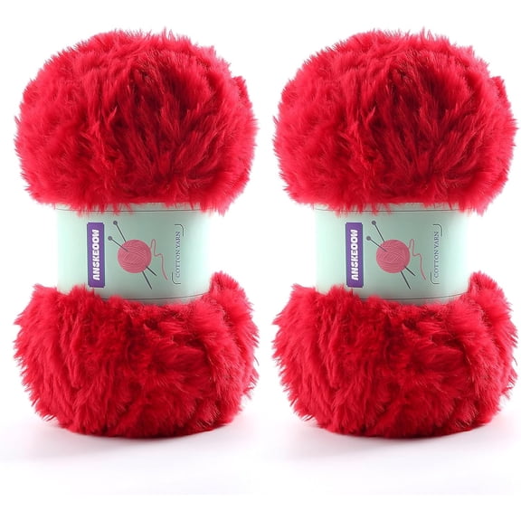 Minzimin 2 Skeins Soft Chunky Fluffy Fuzzy Faux Fur Yarn for Crocheting - Eyelash Furry Yarn for Knitting Blankets, Scarves and Sweaters, 3.5 Oz/75 Yards Per Roll