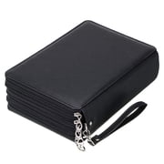 Minzimin 200 Slots Colored Pencil Organizer - Deluxe PU Leather Pencil Case | Zipped Holder with Removal Handle Strap Pencils Box Large for Colored Pencils Watercolor Pencils