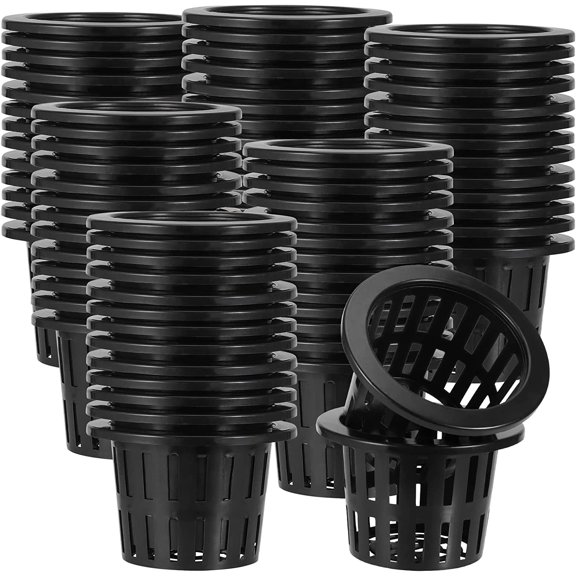 Minzimin 25 Pack 4 Inch Net Pot, Garden Slotted Mesh Net Cups with Wide Lip, Plastic Black Gutter Hydroponic Slotted Mesh Cup for Hydroponics Plant, Flower, Orchid