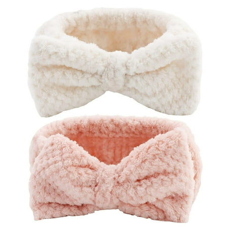 Minzimin 2PCS Spa Headband with Bow No Slip Head Band for Face Wash Makeup Skincare Facial Headband Elastic Hair Band Microfiber Headbands for Women Girls