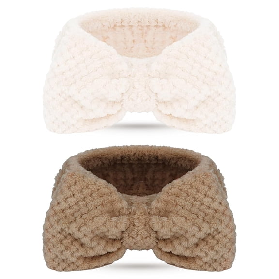 Minzimin 2PCS Spa Headband with Bow No Slip Head Band for Face Wash Makeup Skincare Facial Headband Elastic Hair Band Microfiber Headbands for Women Girls