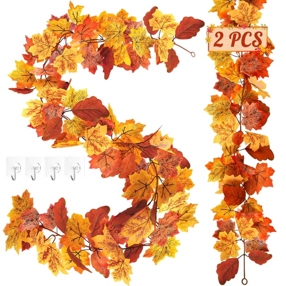 Minzimin 2Pack, 5.9FT/Pack Fall Garland for Mantle Indoor Outdoor Thanksgiving Christmas Decor