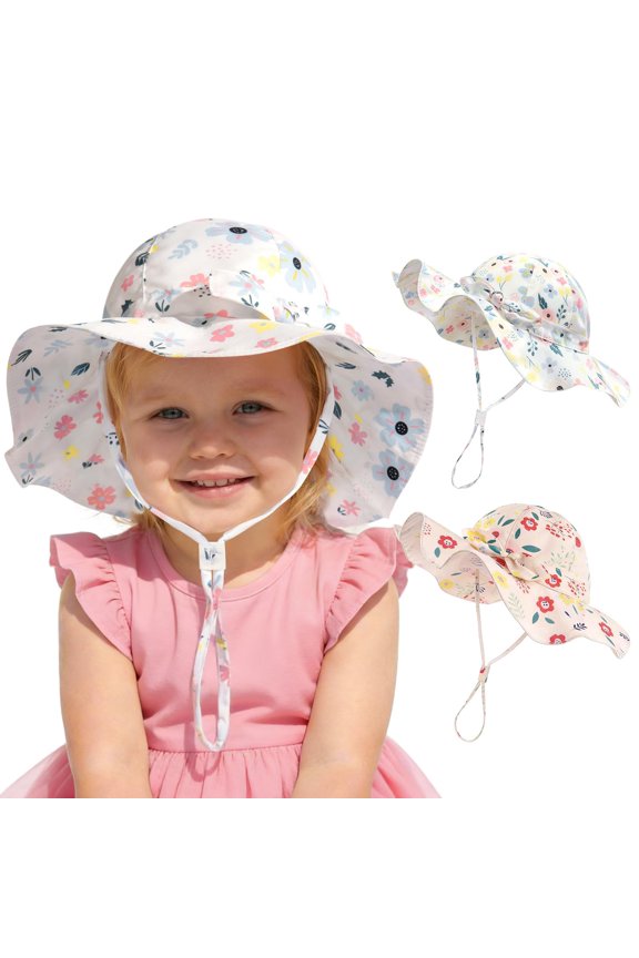 2Pack Kids Sun Hat Toddler Beach Hats with UPF 50+ Sun Protection Wide Brim Girls Bucket Hat