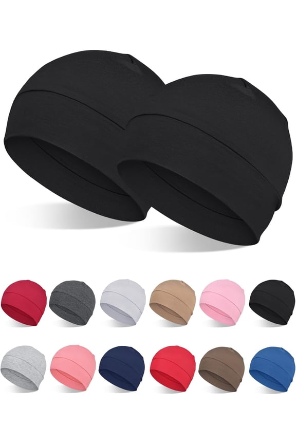 2Pcs 100% Viscose Beanies for Men Women Helmet Liner Lightweight Sleeping Cap for Chemo Hair Loss