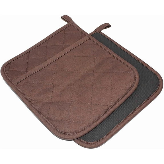 Minzimin 2Pcs Cotton and Neoprene Oven Pads Pot Holders with Pocket 8"x8.5" Dual-Function Hot Pad Set for Finger Hand Wrist Protection Heat Resistant to 428°F
