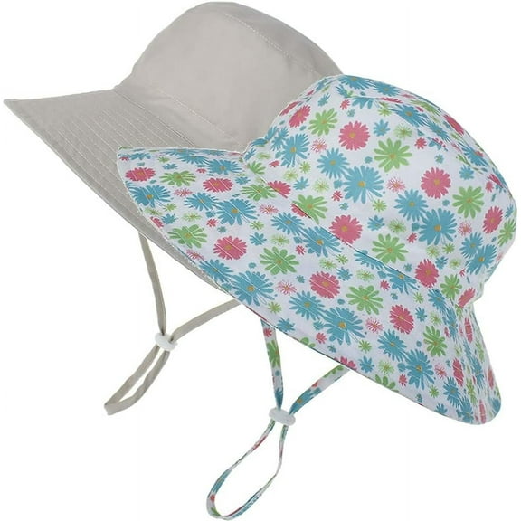 Minzimin 2pack Baby Sun Hat Toddler Summer UPF 50 Baby Girl Bucket Hat Wide Brim Beach Hats for Baby Boys 0-7 Years