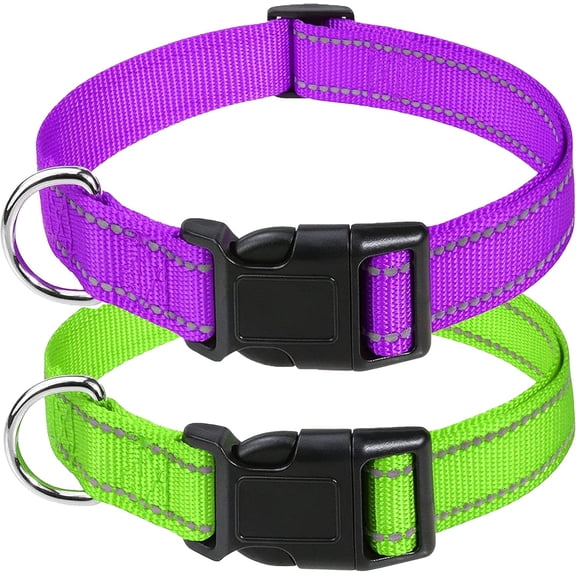Minzimin 2pcs Reflective Nylon Dog Collars 2pcs,with Quick Release Buckle,Adjustable Safety Nylon Collars for Small Medium Large Dogs