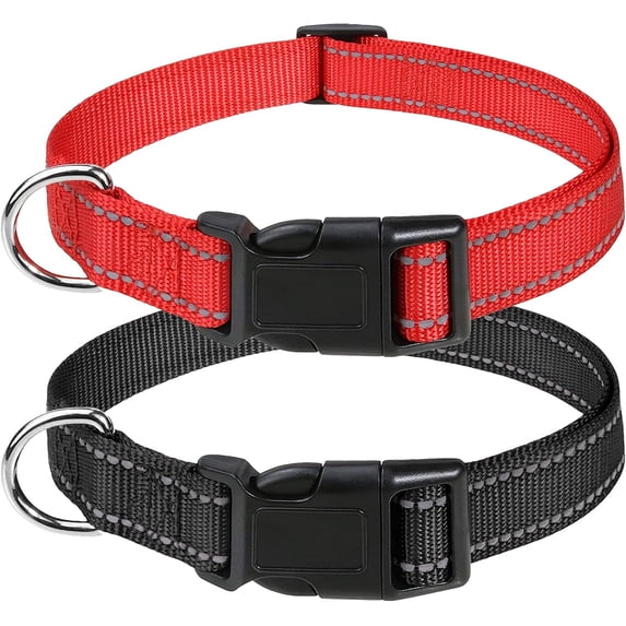 Minzimin 2pcs Reflective Nylon Dog Collars 2pcs,with Quick Release Buckle,Adjustable Safety Nylon Collars for Small Medium Large Dogs