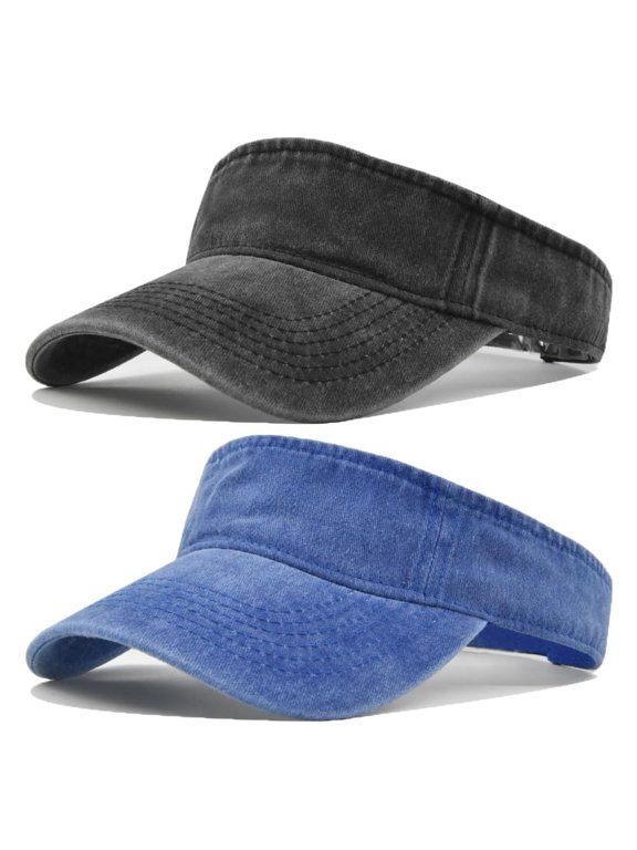 2pcs Vintage Sun Visor Hats for Women Men Cotton Adjustable Sports Empty Top Baseball Sun Caps