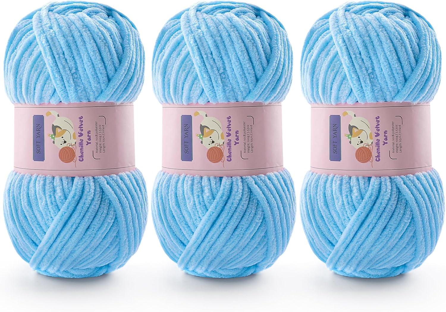 Minzimin 3 Pack Chunky Yarn for Crocheting - Chenille Bulky Blanket ...